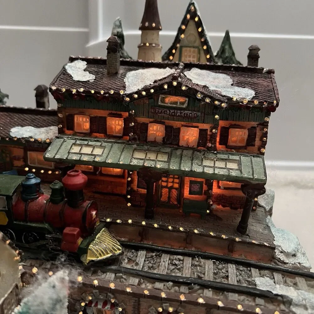 Fiber Optic Christmas Village Light Up Town Scene Vintage Y2K Train Station
